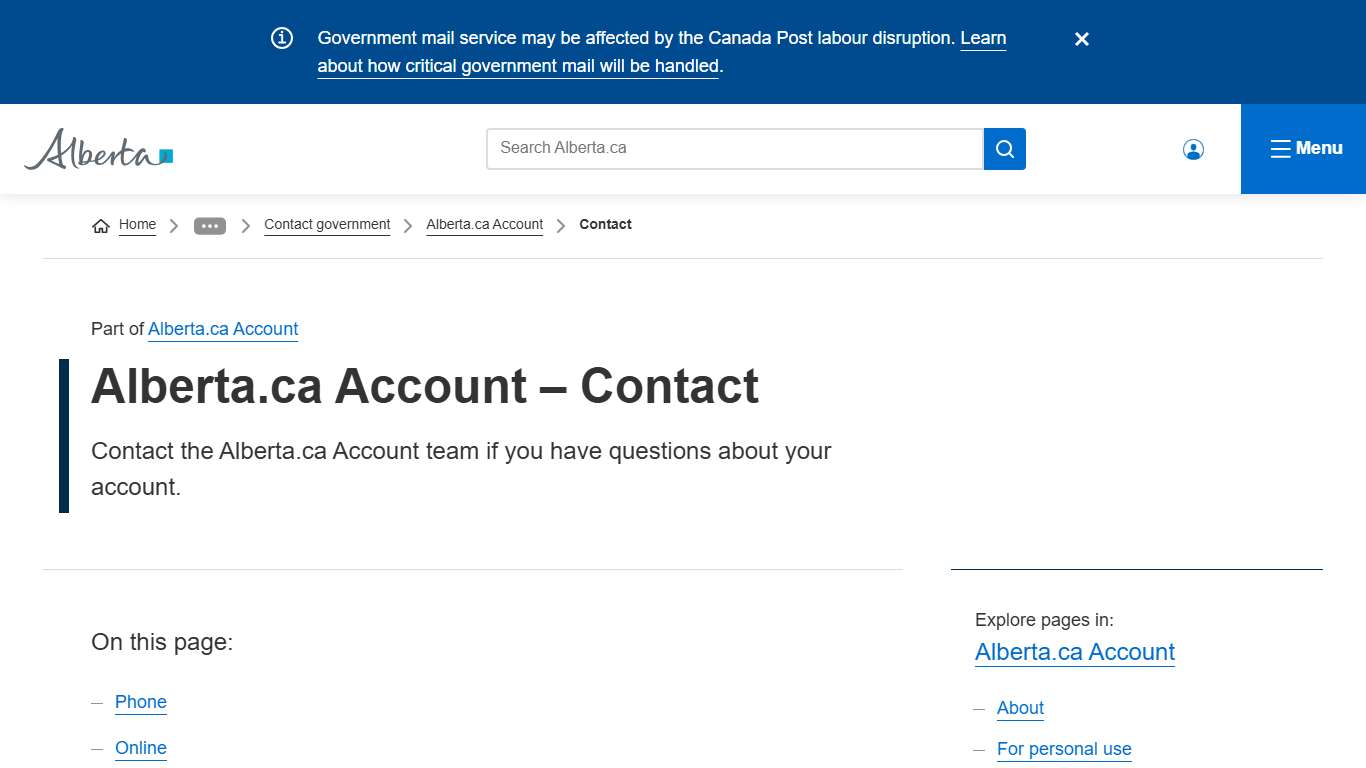 Alberta.ca Account – Contact | Alberta.ca
