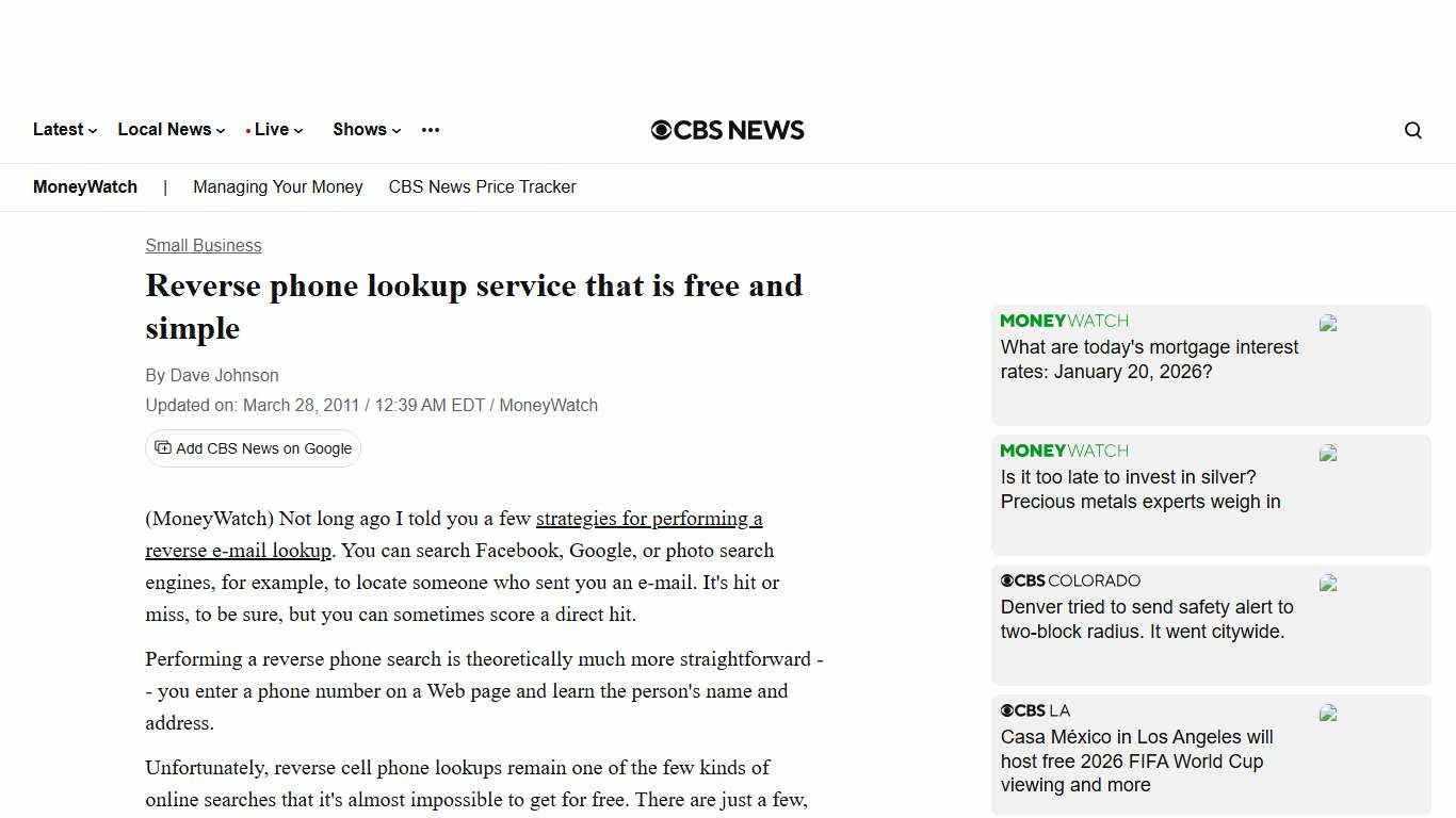 Reverse phone lookup service that is free and simple - CBS News